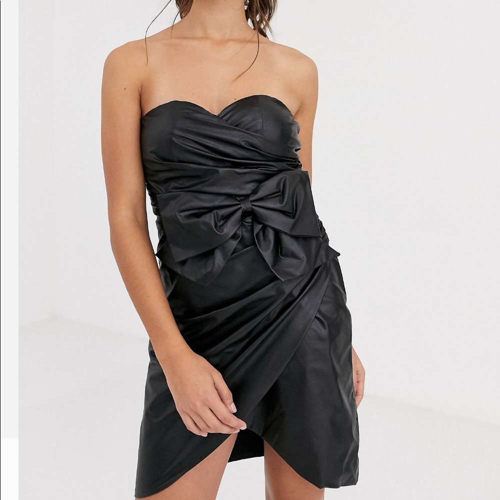 Collective the label bandeau PU mini dress with bow